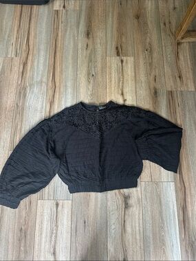 Topshop Black Lace-Front Cropped Top